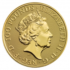 Золотая монета Великобритании 100 фунтов "Единорог" 2018 год 1 OZ