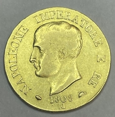 Золотая монета 40 лир Наполеон I , Италия, 1808 год, 900 проба