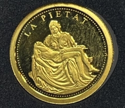 Золотая монета 2 динер "Скульптура Пьета" Работа Микеланджело 2008г., Андорра, Au 999, 1г.